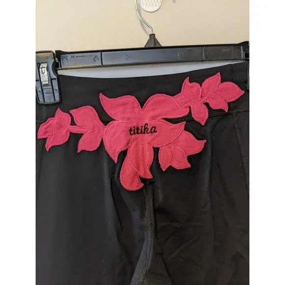 Titika Active Couture Bike Shorts High Rise Black Embroidered Yoga Sz 2 - Picture 3 of 7
